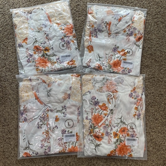 Bohemian White Floral Top Boutique Viscose Long Sleeve Flowy - Picture 9 of 9